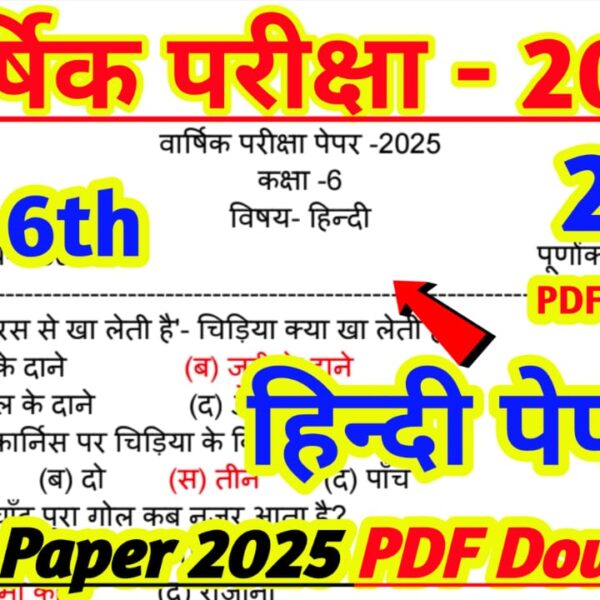 कक्षा 6th हिन्दी पेपर 2025 डाऊनलोड / Class 6th Hindi Paper Download